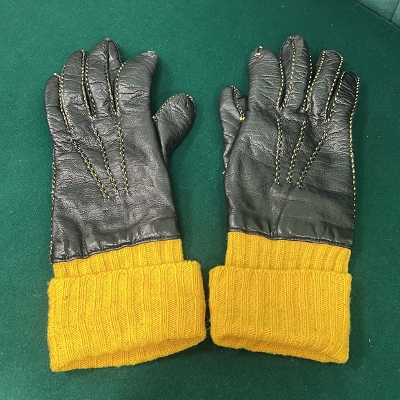 🦐 Sermoneta Yellow Leather Gloves 7 - Picture 1 of 7